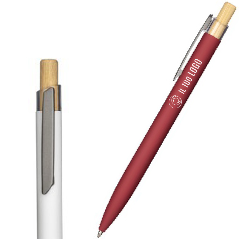 PENNA A SCATTO IN ALLUMINIO RICICL.GOMMATO, CLIP BRUNITA, PULSANTE IN BAMBU’ ART.MT-234