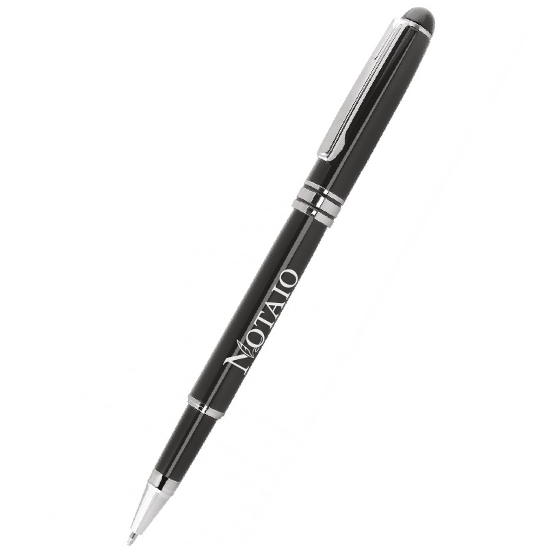 PENNA ROLLER NERA CON CAPPUCCIO, IN METALLO LUCIDO,  ART.MT-411