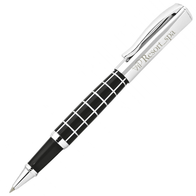 PENNA ROLLER NERA A QUADRI,CON CAPPUCCIO, IN METALLO LUCIDO E LACCATO,  ART.MT-426