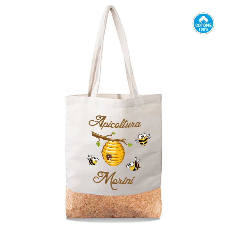 SHOPPER IN COTONE 220gr COL. NATURALE DETTAGLI IN SUGHERO MANICI LUNGHI cm.38x42 ART. SH493